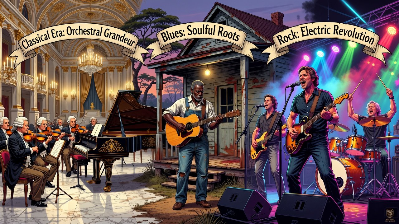Music History Quiz: Classical Era to Blues and Rock Evolution